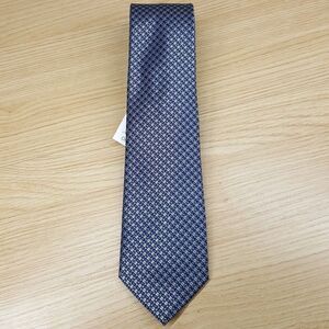 PERRY ELLIS Mens Neck Tie Navy Grid Pattern Pointed Classic